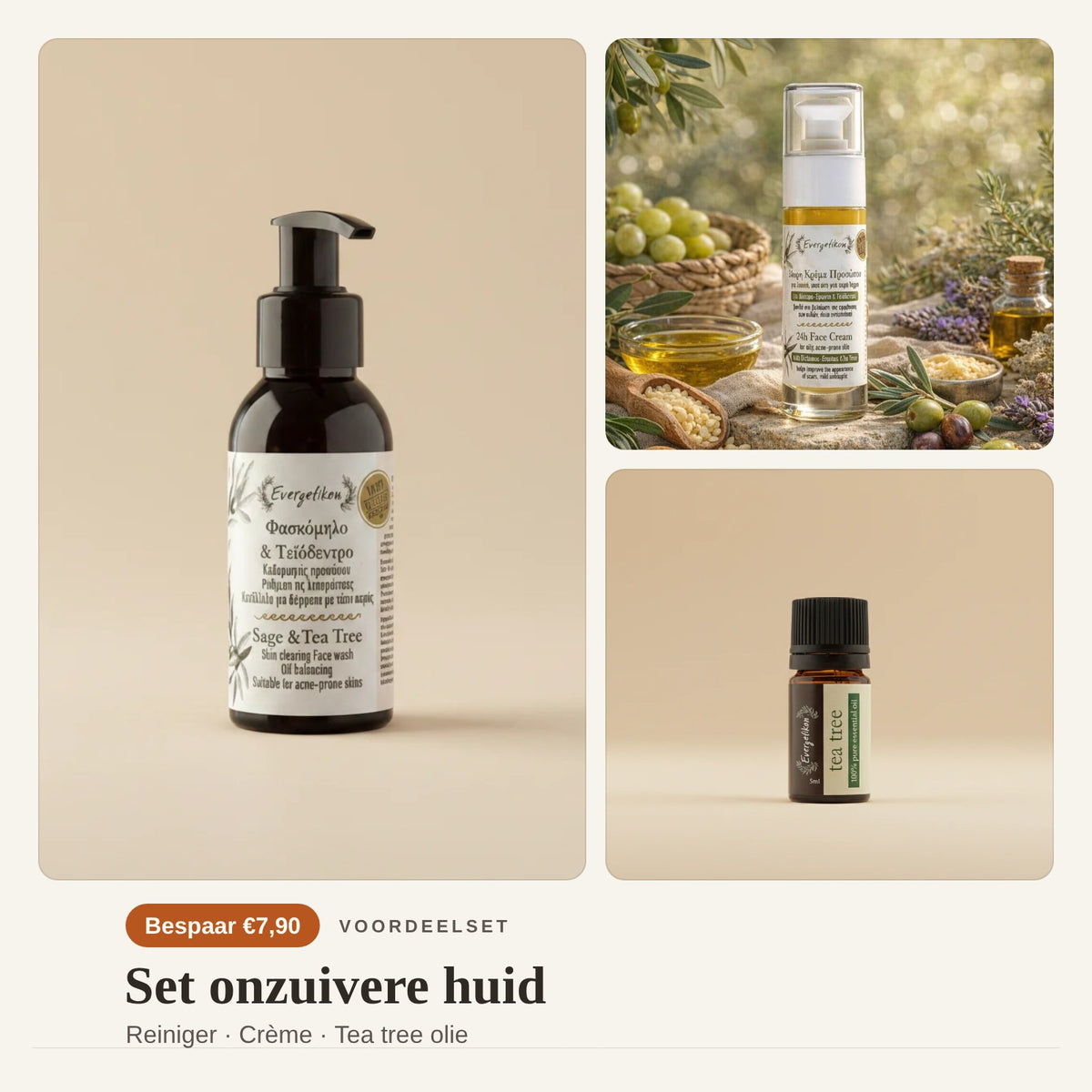 Set voor de onzuivere huid: reiniger, crème en tea tree