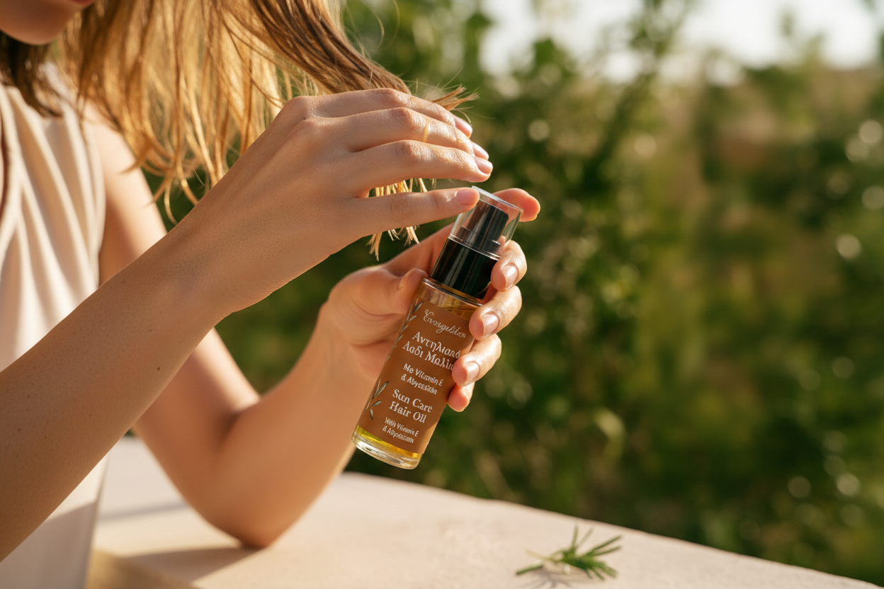 Sun Care Hair Oil in gebruik