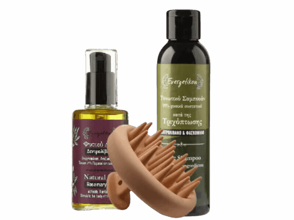 rozemarijn shampoo , rozemarijn olie en brush