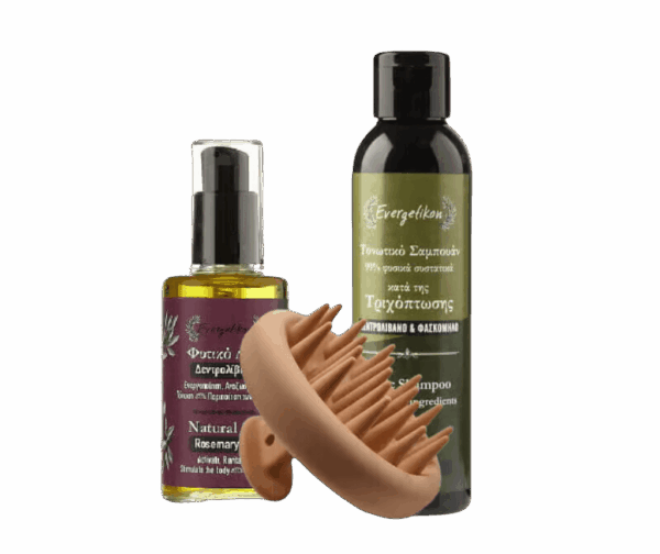 rozemarijn shampoo , rozemarijn olie en brush