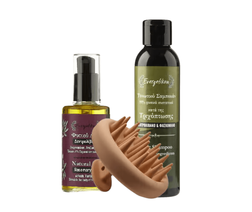 rozemarijn shampoo , rozemarijn olie en brush